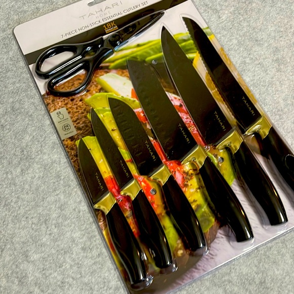 TAHARI Home 18K Signature Series 7 pc Non Stick Essential Cutlery Set - Picture 1 of 8